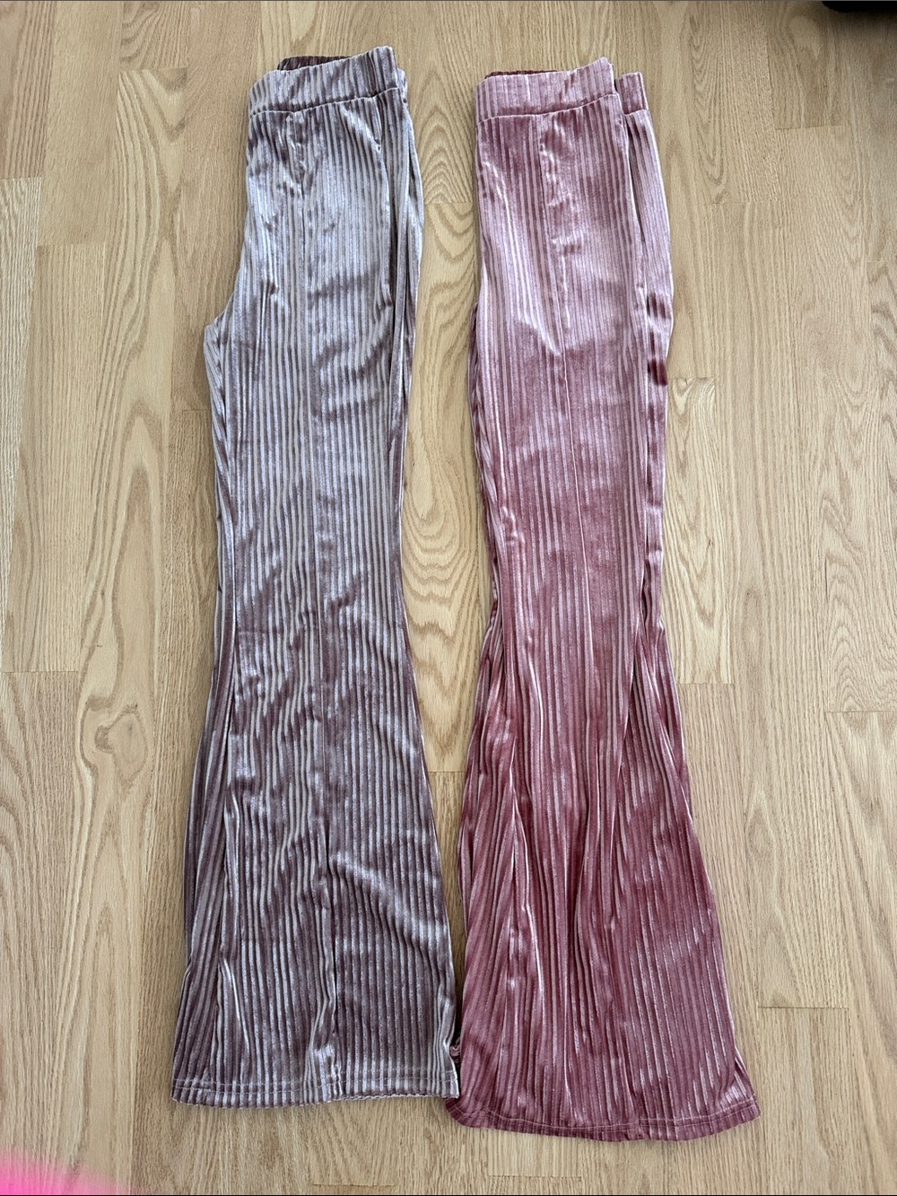 SHEIN Pink and Taupe Ribbed Velvet Flare Pants - Pair